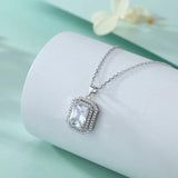 Chamfered Rectangular Zircon Pendant Necklace S925 Sterling Silver