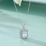 Chamfered Rectangular Zircon Pendant Necklace S925 Sterling Silver