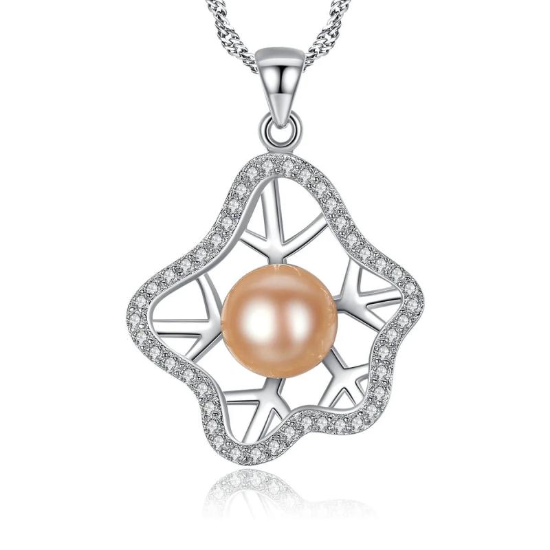 925 Silver Pearl Pendant Necklace Zircon Clavicle Chain