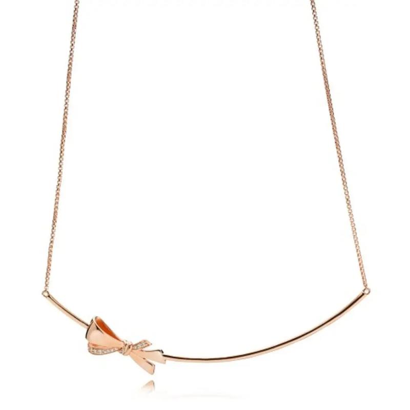 XIAOYI S925 11 Girl Heart Rose Gold Bow Necklace Party