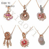 XIAOYI S925 Rose Pink Daisy Dream Heart Pendant Wedding DIY Necklace