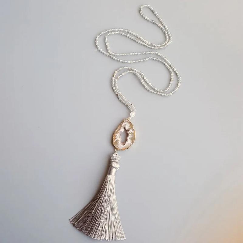 Labradorite Moonstone Agate Tassel Necklace