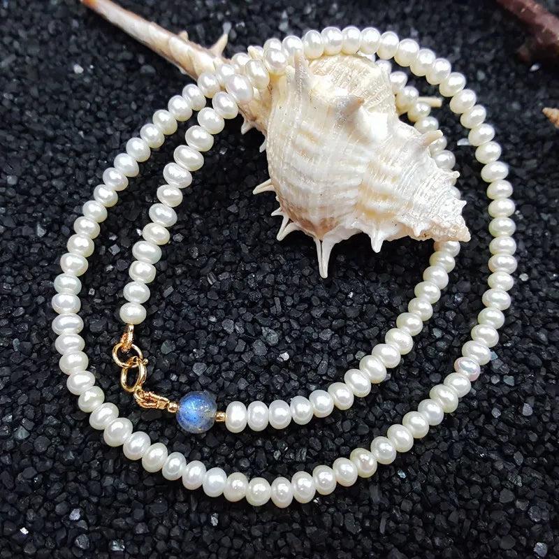 Aurora Labradorite Freshwater Pearl Choker Necklace 925 Sterling Silver