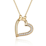 925 Silver Bow Heart Pendant Cross Chain Zircon Necklace