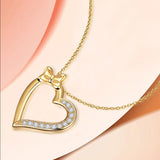 925 Silver Bow Heart Pendant Cross Chain Zircon Necklace