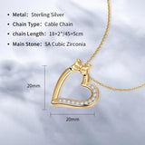 925 Silver Bow Heart Pendant Cross Chain Zircon Necklace