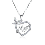 925 Silver Bowknot Mom Heart Zircon Pendant Necklace