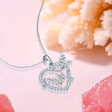 925 Silver Bowknot Mom Heart Zircon Pendant Necklace