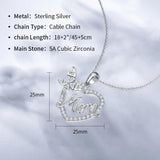 925 Silver Bowknot Mom Heart Zircon Pendant Necklace