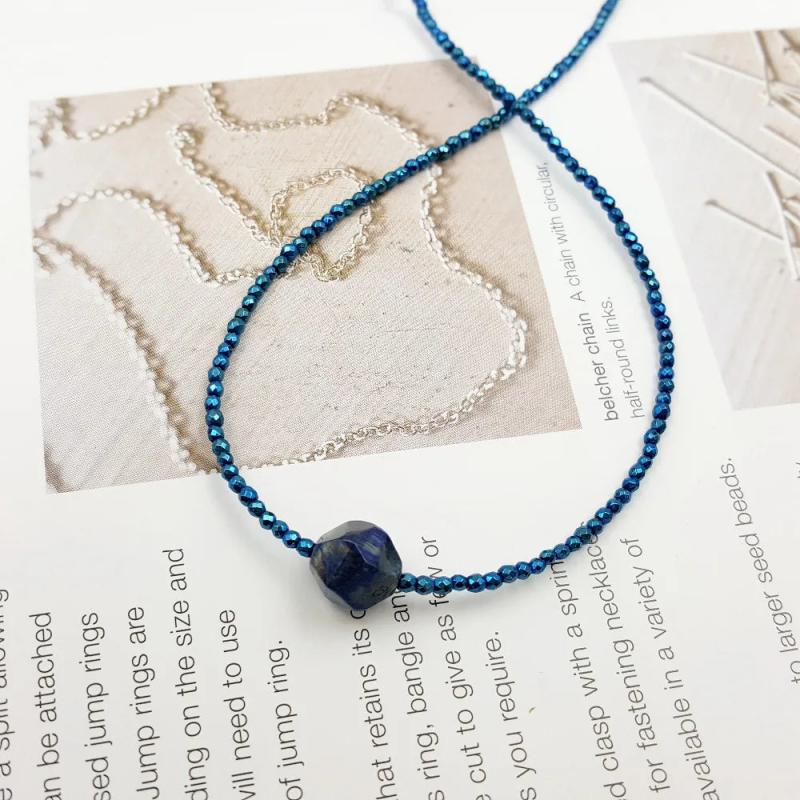 Tiger's Eye & Blue Hematite 925 Silver Clasp Choker Necklace