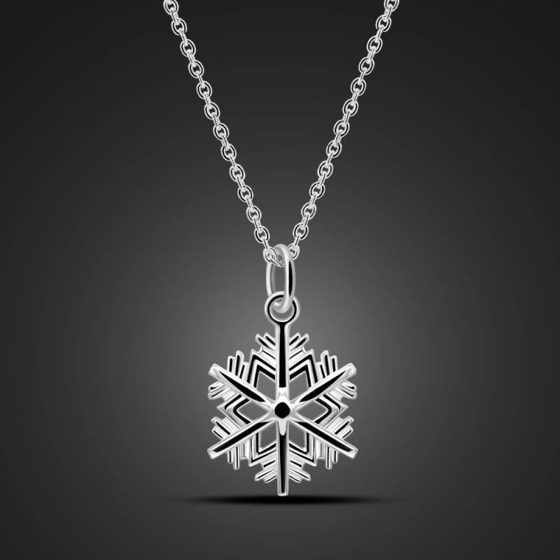 925 Sterling Silver Snowflake Pendant Necklace Delicate Choker Charm