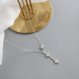 S925 Sterling Silver Necklace Zircon Stars Pendant Cross Chain Jewelry