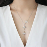 S925 Sterling Silver Necklace Zircon Stars Pendant Cross Chain Jewelry