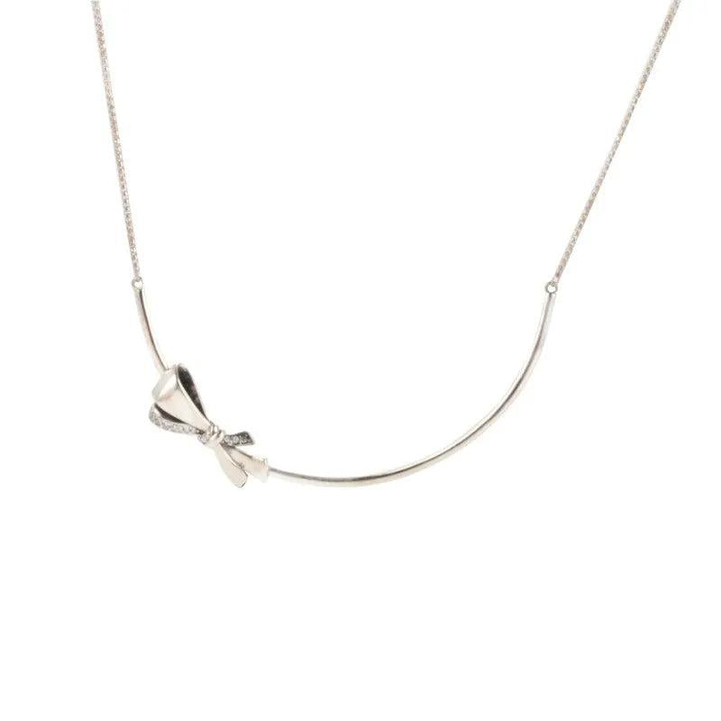 925 Silver Pan Necklace Elegant Bow Design for Wedding Party
