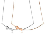 925 Silver Real Rose & Silver Brilliant Bow Pan Necklace