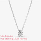 Winter Sparkling Collier Round & Square Pendant Necklace 925 Sterling Silver
