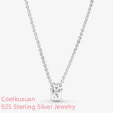 Winter Sparkling Collier Round & Square Pendant Necklace 925 Sterling Silver