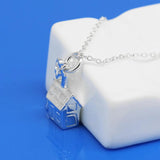 925 Silver House & Key Pendant Necklace Choker Charm Jewelry Gift