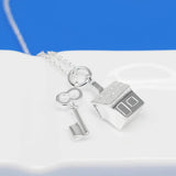 925 Silver House & Key Pendant Necklace Choker Charm Jewelry Gift