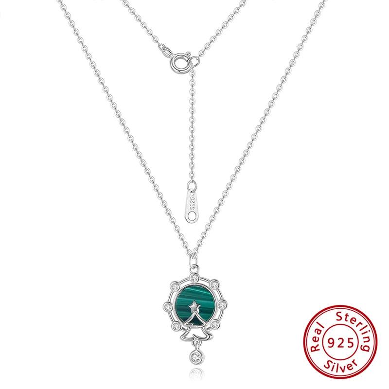 Malachite Pendant 925 Silver Ferris Wheel Necklace