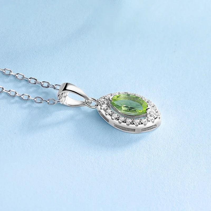 LAYA 925 Silver Peridot Pendant Necklace Marquise Cut Gemstone