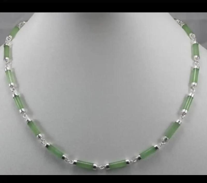 Silver Plated Light Green Malay Jade Lucky Necklace