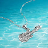 Sterling Silver Zircon Guitar Pendant Necklace for Women