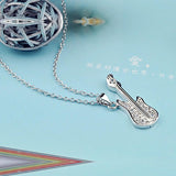 Sterling Silver Zircon Guitar Pendant Necklace for Women