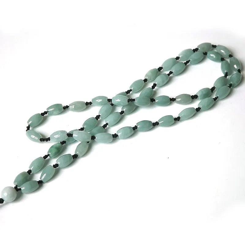 100% Natural Green Jadeite Necklace 10mm Oval Beads