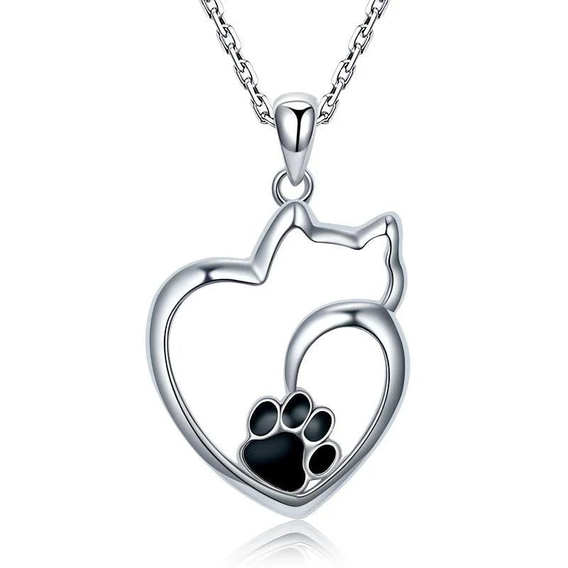 925 Silver Cat Claw Necklace Hollow Cat Shape for Women