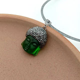 KKGEM Rhinestone Choker Necklace Green Quartz Carved Buddha Pendant Gift
