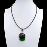 KKGEM Rhinestone Choker Necklace Green Quartz Carved Buddha Pendant Gift