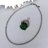 KKGEM Rhinestone Choker Necklace Green Quartz Carved Buddha Pendant Gift