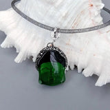 KKGEM Rhinestone Choker Necklace Green Quartz Carved Buddha Pendant Gift