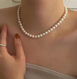 925 Silver Clasp Beaded Choker Pearl Necklace for Women