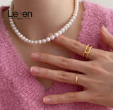 925 Silver Clasp Beaded Choker Pearl Necklace for Women