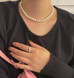 925 Silver Clasp Beaded Choker Pearl Necklace for Women