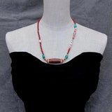 YYGEM 21'' Red Coral Pearl Turquoise Dzi Agate Necklace