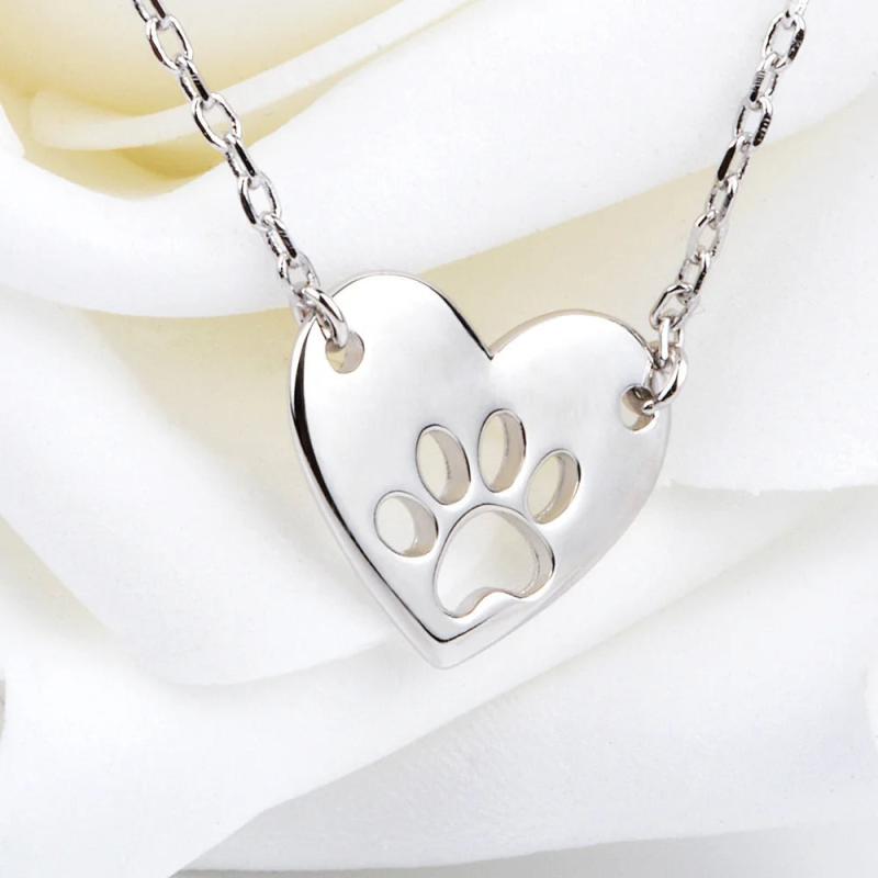 925 Silver Dog Paw Heart Pendant Necklace for Women