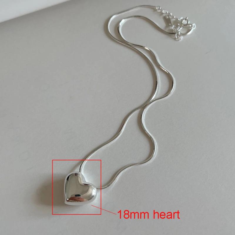 925 Silver Snake Bone Chain Choker Puff Heart Pendant Necklace Punk Jewelry