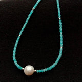 KKGEM Green Peruvian Amazonite Pearl Choker Necklace 17''