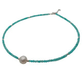 KKGEM Green Peruvian Amazonite Pearl Choker Necklace 17''