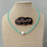 KKGEM Green Peruvian Amazonite Pearl Choker Necklace 17''
