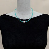 KKGEM Green Peruvian Amazonite Pearl Choker Necklace 17''