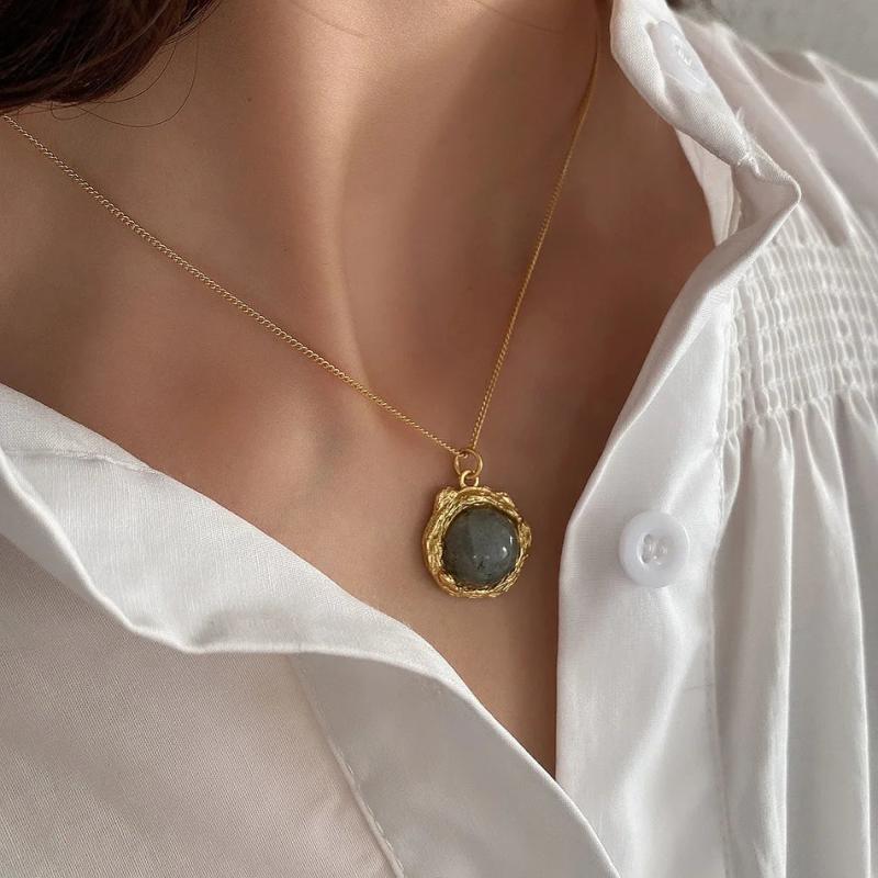 925 Silver Labradorite Pendant Necklace Clear Quartz Gemstone Party Jewelry