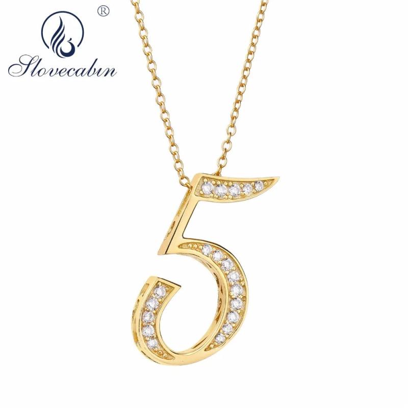 925 Silver Lucky Number 5 Pendant Necklace Zircon Female Jewelry