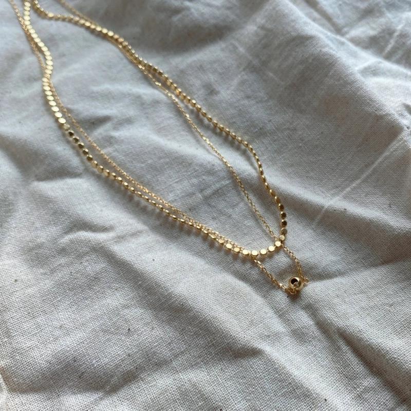 925 Sterling Silver 18K Square Beaded Double Layer Chains Choker