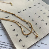 925 Sterling Silver 18K Square Beaded Double Layer Chains Choker