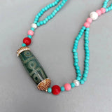 KKGEM 4mm Turquoise 9-10mm Pearl Necklace with Pendant