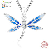 Strollgirl 925 Silver Enamel Dragonfly Pendant Necklace CZ Mother Gift